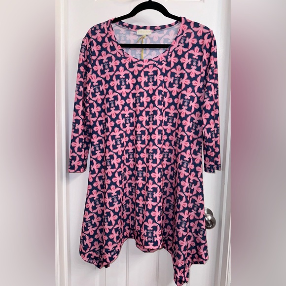 Simply Southern Sweet Damask Dress with pineapple print in Pink/Red/White/Blue - Picture 13 of 14